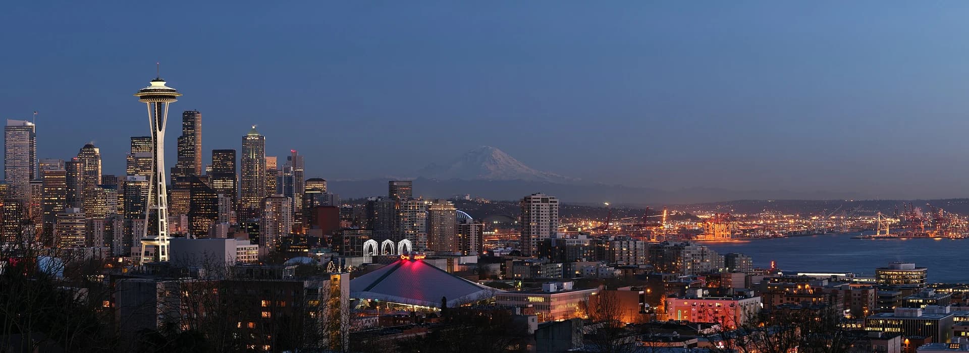 Seattle skyline with the Space Needle and Mount Rainier